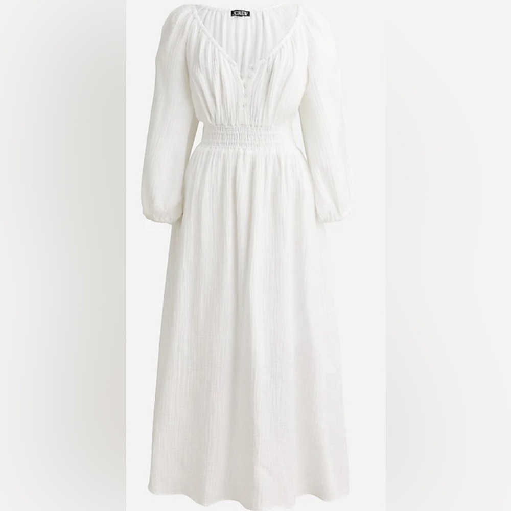 NWT J.Crew V-Neck Midi Dress in Soft Gauze Cotton Frozen Lake White Medium